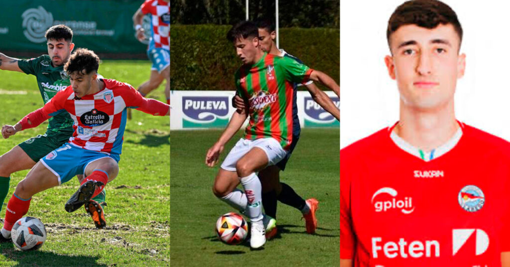 Mosaico de tres fotografías de los tres fichajes sub23 del Pontevedra CF