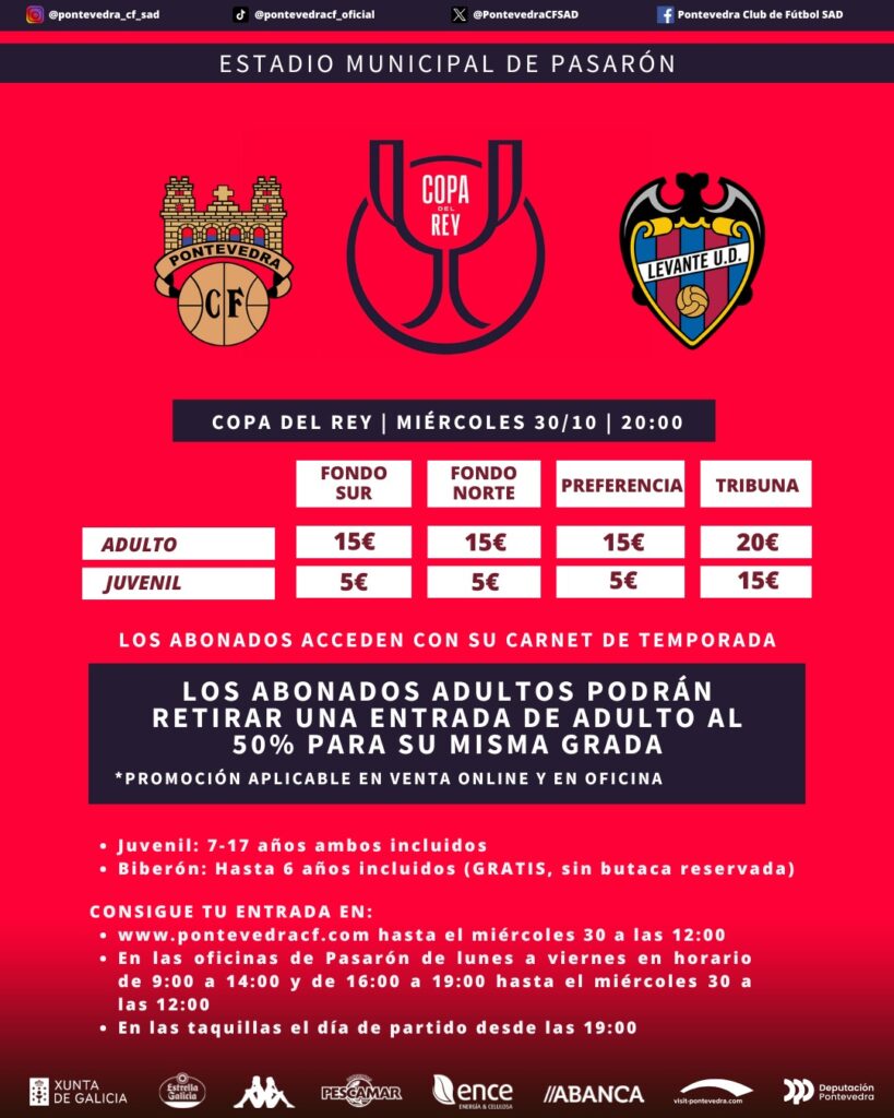 Entradas partido Pontevedra CF Levante UD Copa del Rey