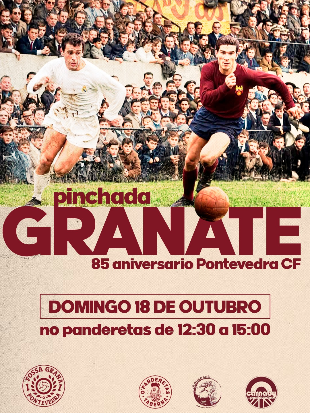 Cartel de la Pinchada Granate por el 85 aniversario del Pontevedra CF, organizada por Fossa Grana.