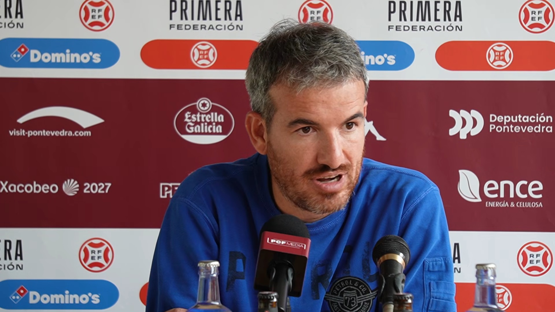 Rubén Domínguez en la rueda de prensa previa del Arosa - Pontevedra de Copa del Rey